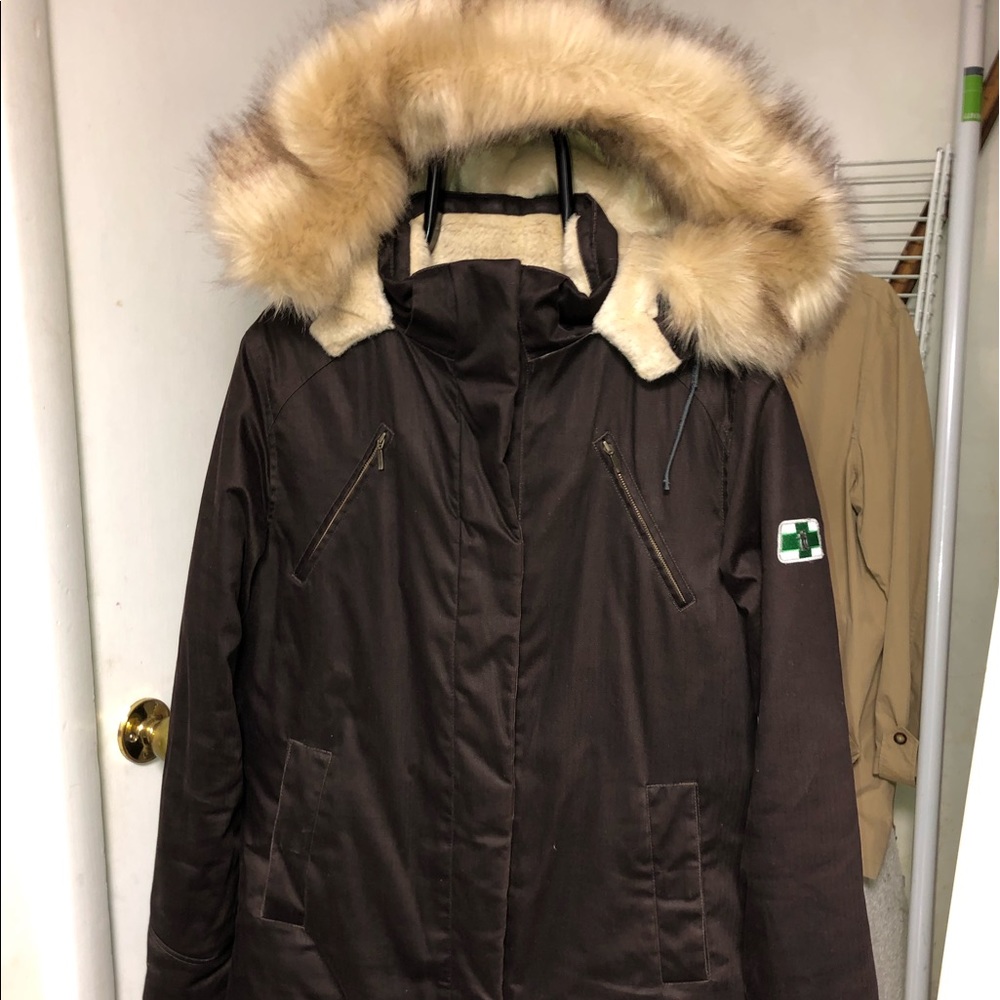HOODLAMB NOORDIC PARKA WOMENS LARGE BROWN REMOVABLE ZIPPER HOODIE
